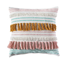  Cecilia Woven Striped Tasseled Pillow in Pink