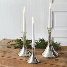  Set of Three Silver Mercury Glass Taper Candle Holders