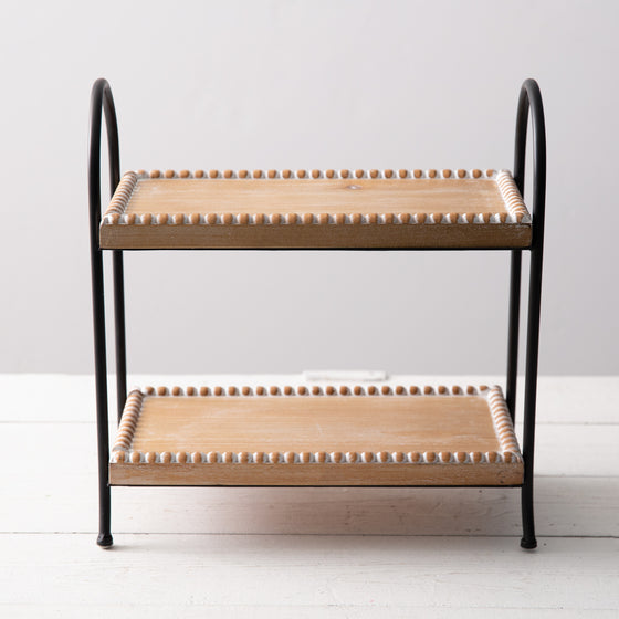 Newton Two-Tier Beaded Wood and Metal Tray