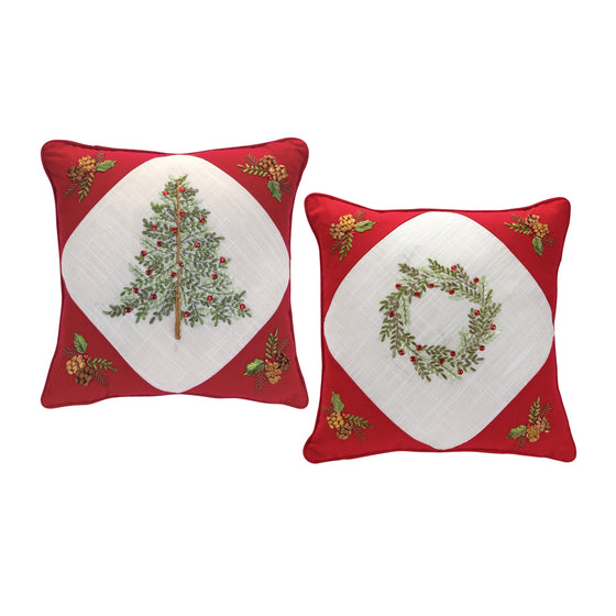 Tree And Wreath Pillow (Set of 2)