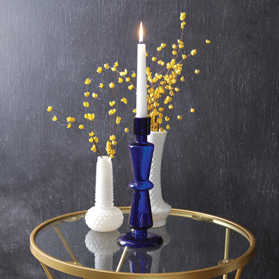 Cobalt Blue Glass Taper Candle Holder - Box of 2